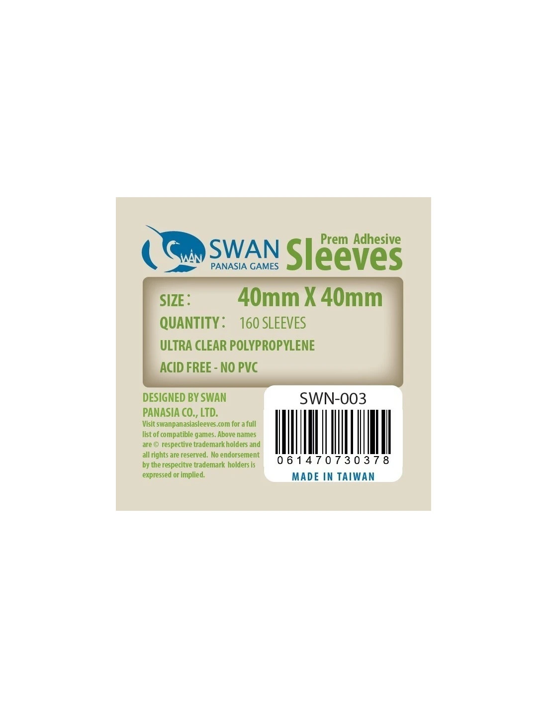 Swan: 40mm X 40mm: Sleeves (160 Stuks) 3 Swan: 40mm X 40mm: Sleeves (160 Stuks)