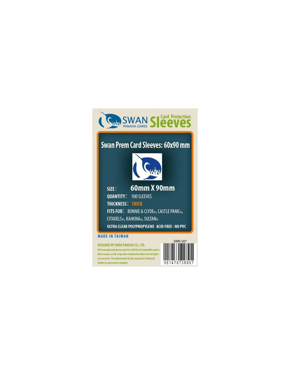 Swan: 60mm X 90mm: Sleeves Thick (100 Stuks) 3 Swan: 60mm X 90mm: Sleeves Thick (100 Stuks)