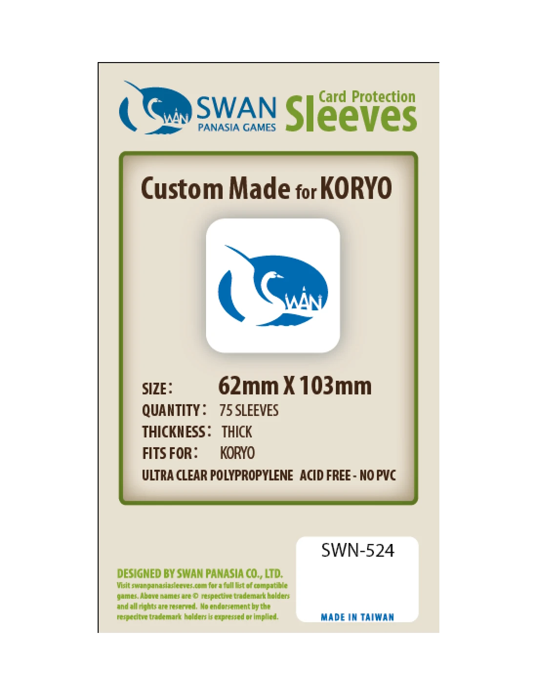 Swan: 62mm X 103mm: Sleeves Koryo Thick (75) 3 Swan: 62mm X 103mm: Sleeves Koryo Thick (75)