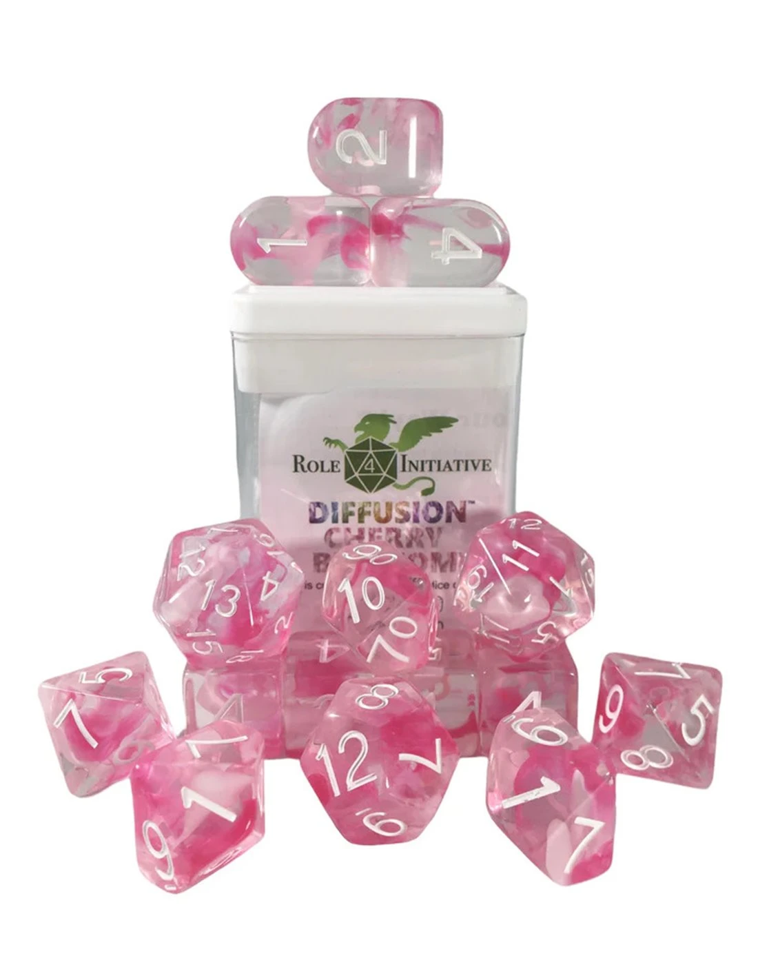 Polyhydral Diceset - 15 Dice: Diffusion Cherry Blossom 3 Polyhydral Diceset - 15 Dice: Diffusion Cherry Blossom