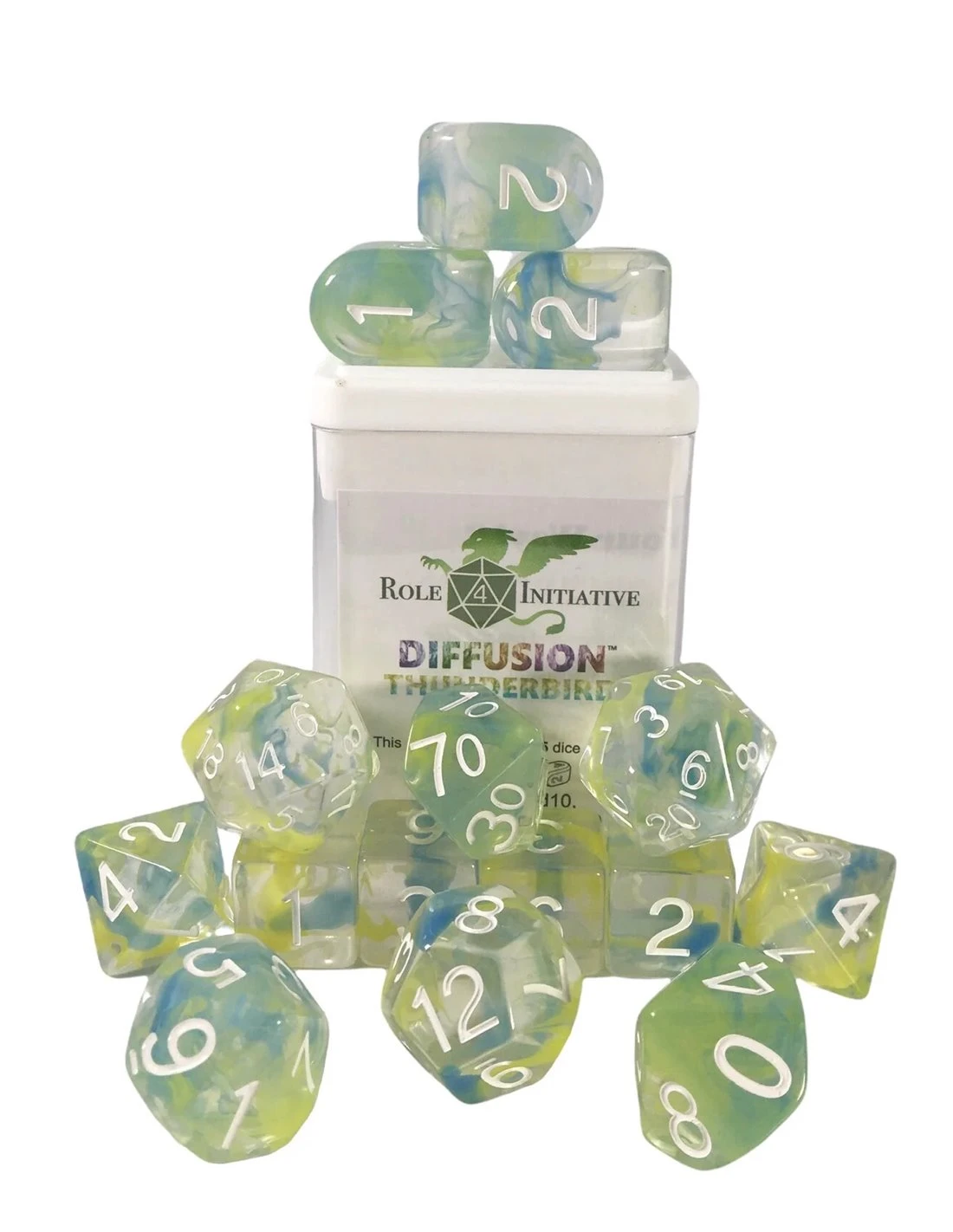 Polyhydral Diceset - 15 Dice: Diffusion Thunderbird 3 Polyhydral Diceset - 15 Dice: Diffusion Thunderbird