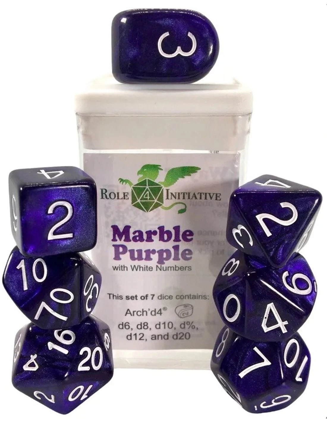 Polyhydral Diceset - 7 Dice: Marble Purple 3 Polyhydral Diceset - 7 Dice: Marble Purple