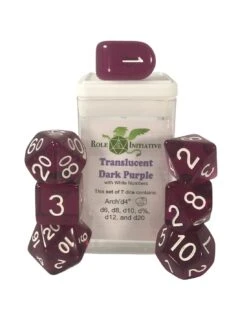 Polyhydral Diceset - 7 Dice: Translucent Dark Purple With White Numbers