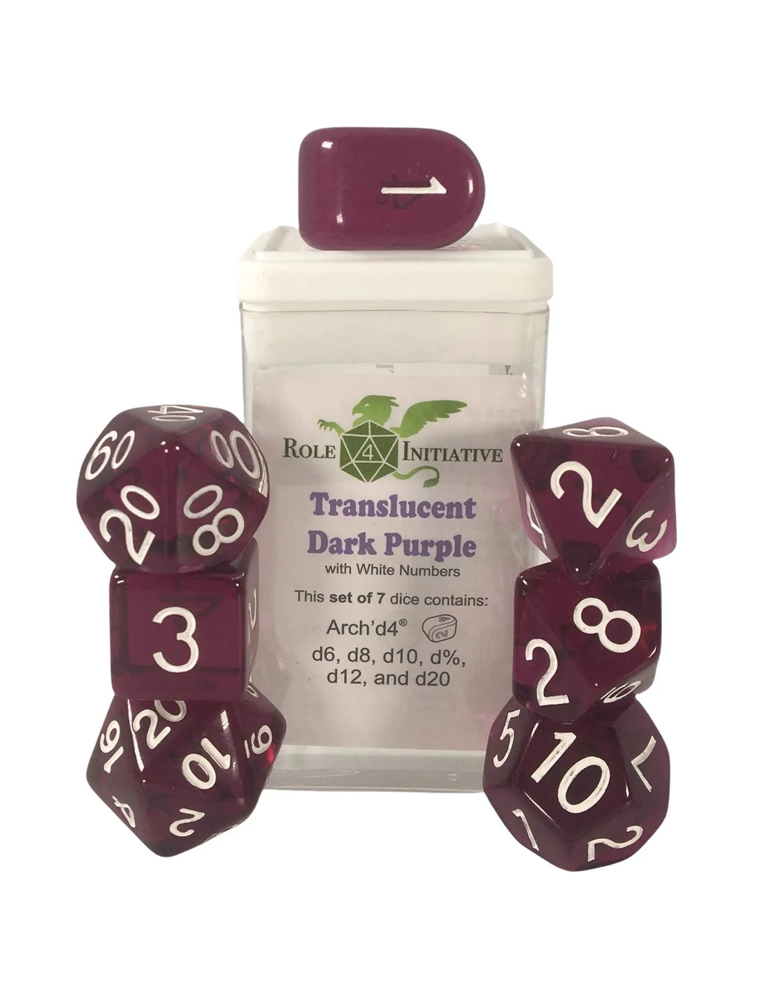 Polyhydral Diceset - 7 Dice: Translucent Dark Purple With White Numbers 3 Polyhydral Diceset - 7 Dice: Translucent Dark Purple With White Numbers