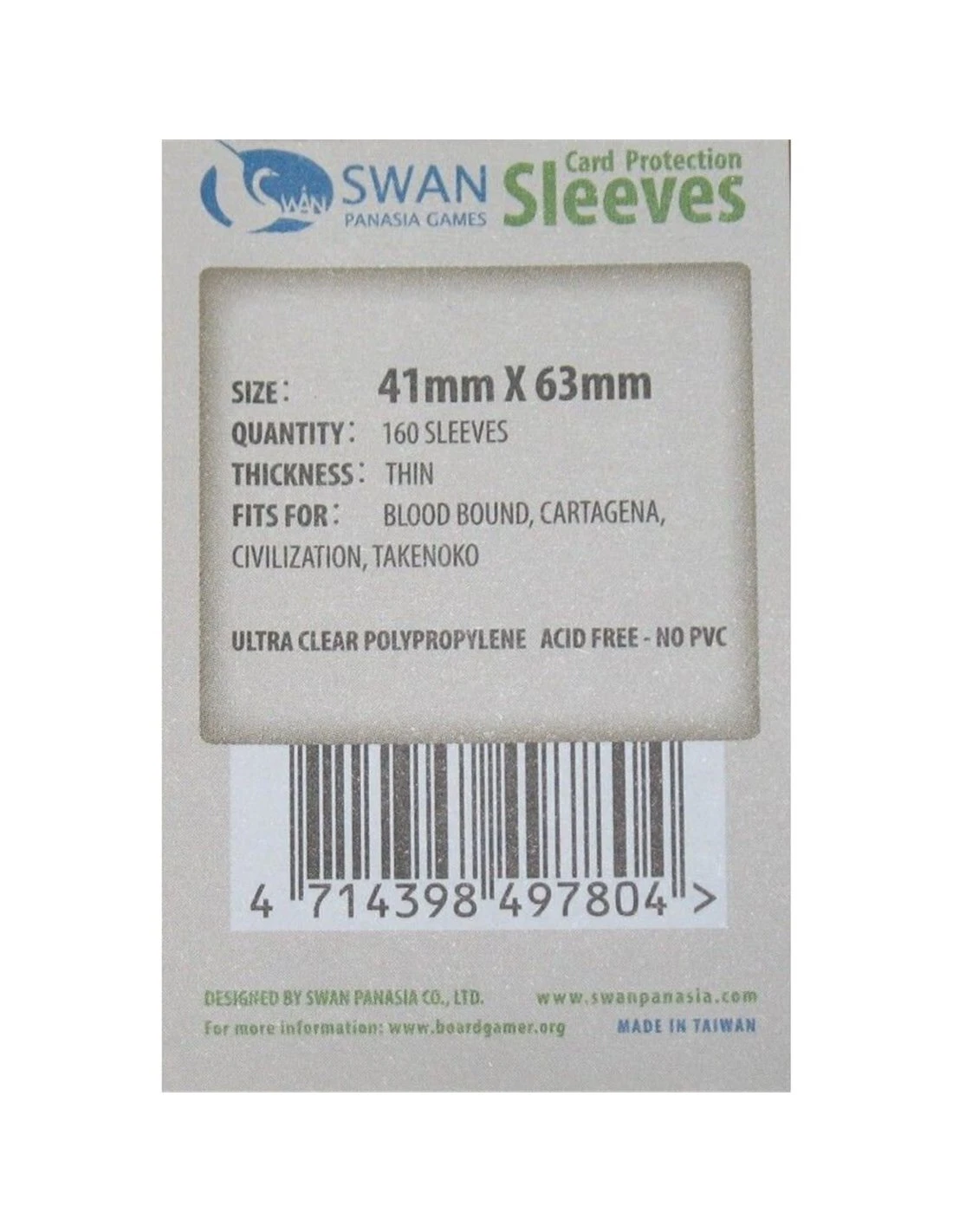 Swan: 41mm X 63mm: Sleeves (160 Stuks) 3 Swan: 41mm X 63mm: Sleeves (160 Stuks)