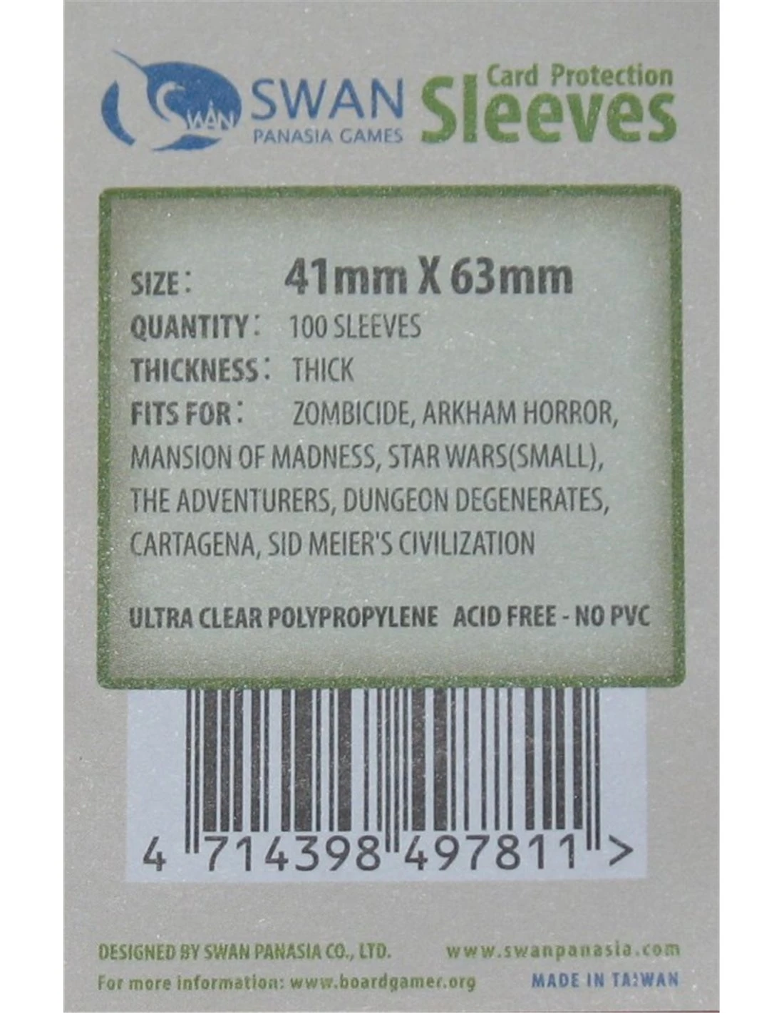 Swan: 41mm X 63mm: Sleeves Thick (100 Stuks) 3 Swan: 41mm X 63mm: Sleeves Thick (100 Stuks)