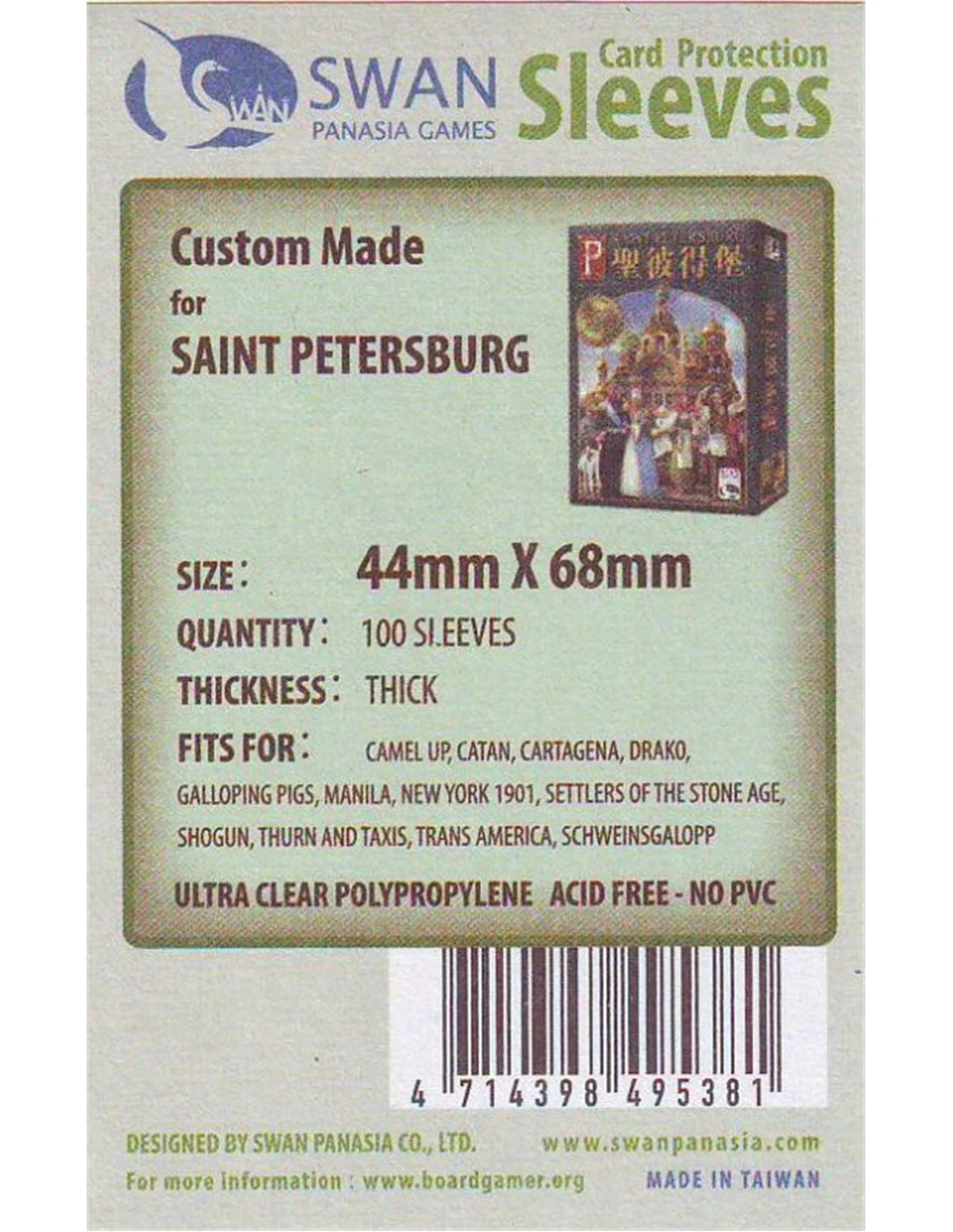 Swan: 44mm X 68mm: Sleeves Thick (100 Stuks) 3 Swan: 44mm X 68mm: Sleeves Thick (100 Stuks)