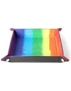 Velvet Folding Dice Tray With Leather Backing: 10"x10" Watercolor Rainbow
